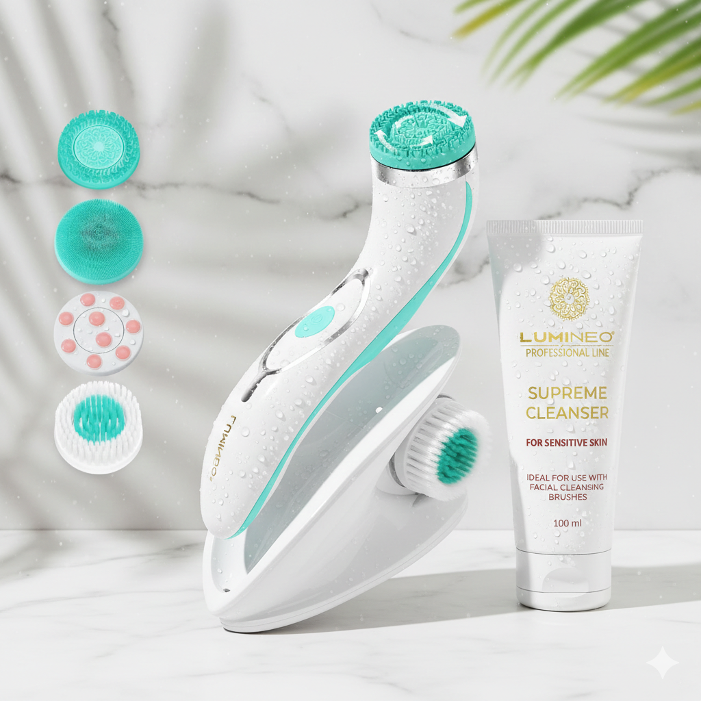 Lumineo Brush PRO turkio spalvos su 4 antgaliais + gelis jautriai odai