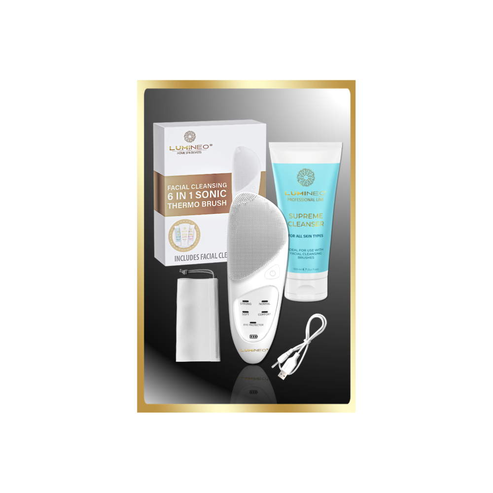 LUMINEO SONIC perlinis veido šepetėlis + valomasis gelis – švarios ir švytinčios odos duetas7