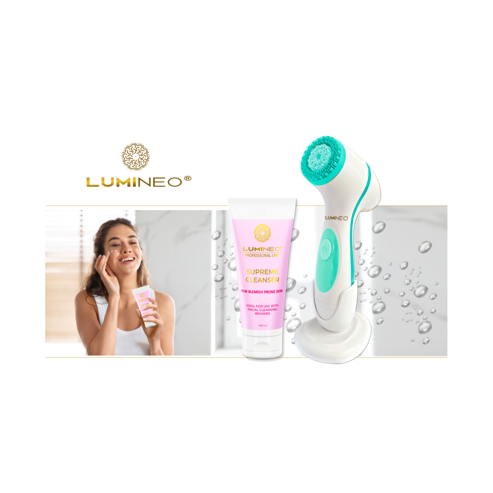 LUMINEO veido valymo šepetėlis + gelis aknės ir probleminės odos priežiūrai2
