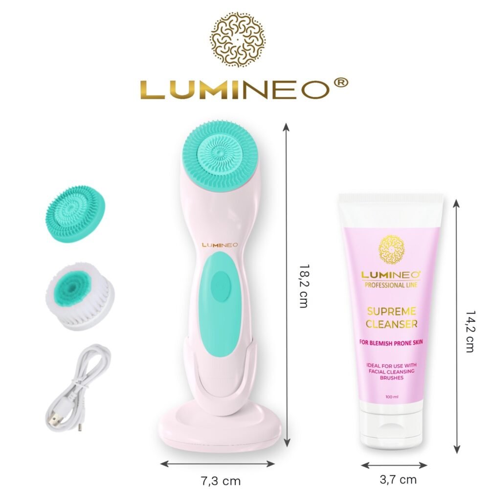 LUMINEO veido valymo šepetėlis + gelis aknės ir probleminės odos priežiūrai8