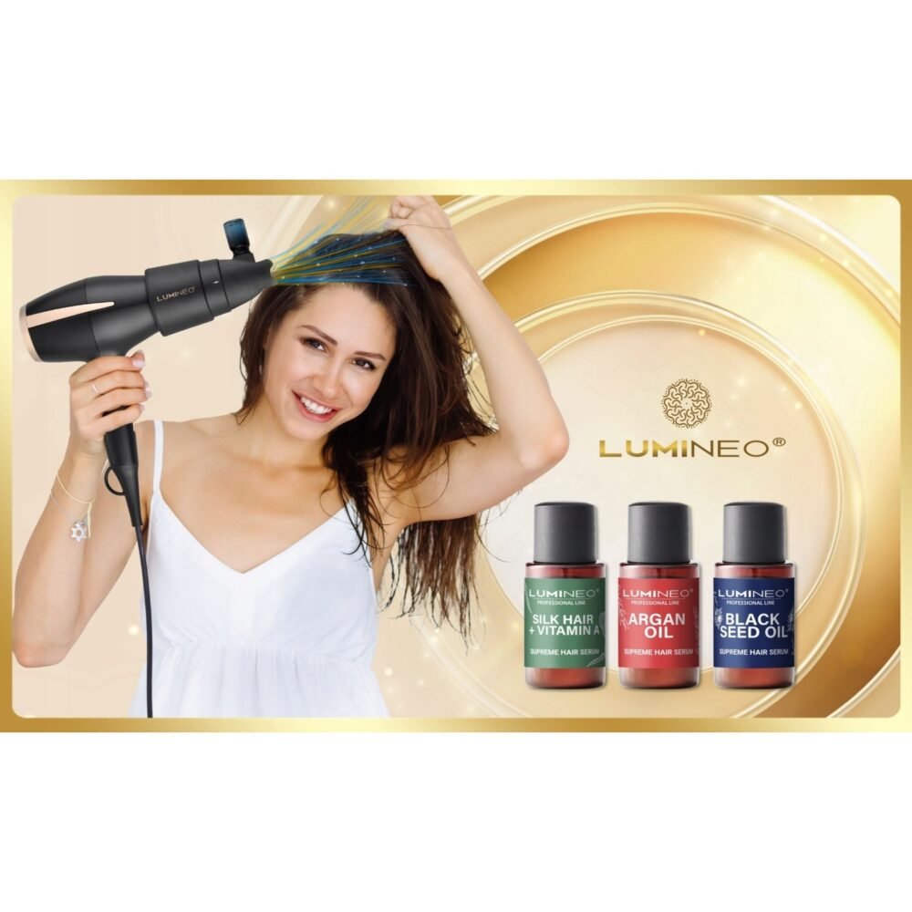 Lumineo SILKEN FLOW plaukų džiovintuvas su serumo rinkiniu12