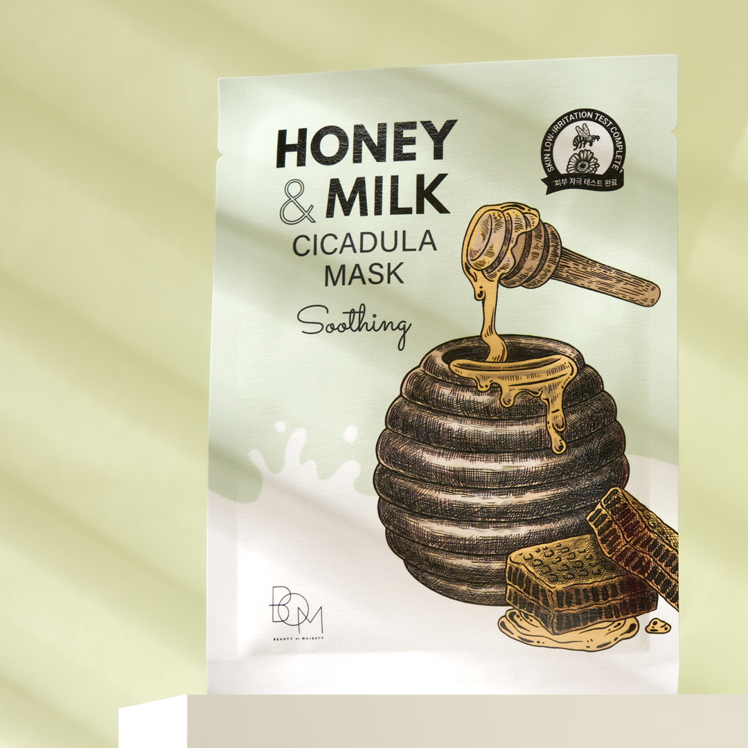 BOM HONEY & MILK CICADULA MASK raminančios odą lakštinės veido kaukės, 10vnt. - Image 2