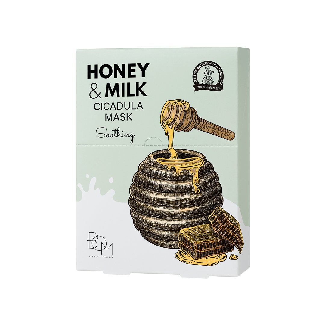 BOM HONEY & MILK CICADULA MASK raminančios odą lakštinės veido kaukės, 10vnt.