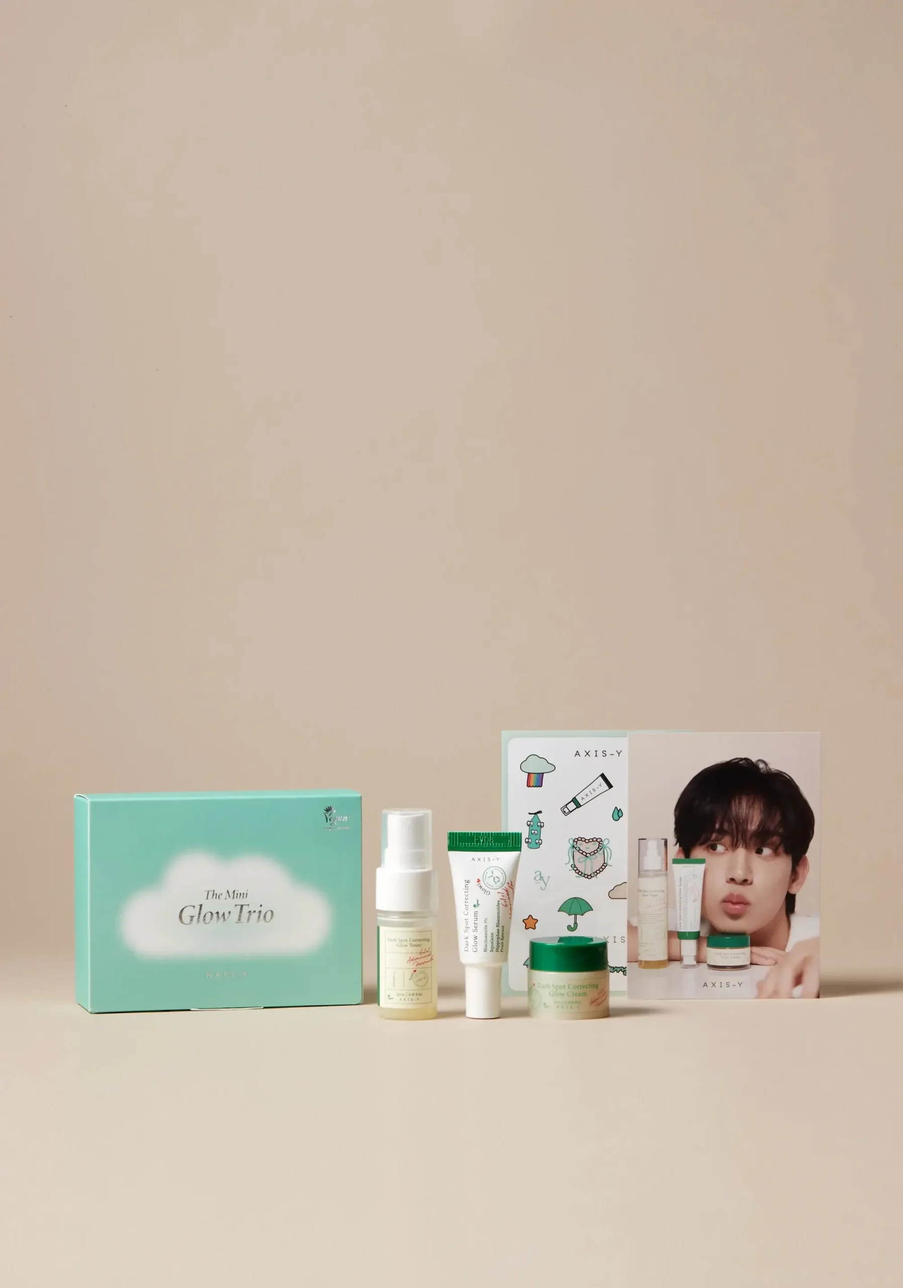 AXIS-Y Mini Glow Trio rinkinys: toneris-mist + serumas + kremas, 12 ml + 5 ml + 5 ml