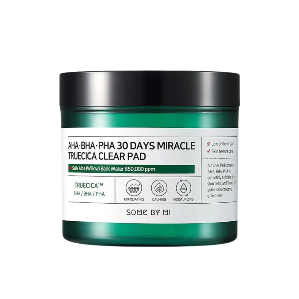 SOME BY MI AHA-BHA-PHA 30 Days Miracle Truecica Clear Pad šveičiamieji veido padeliai probleminei odai, 70 vnt.
