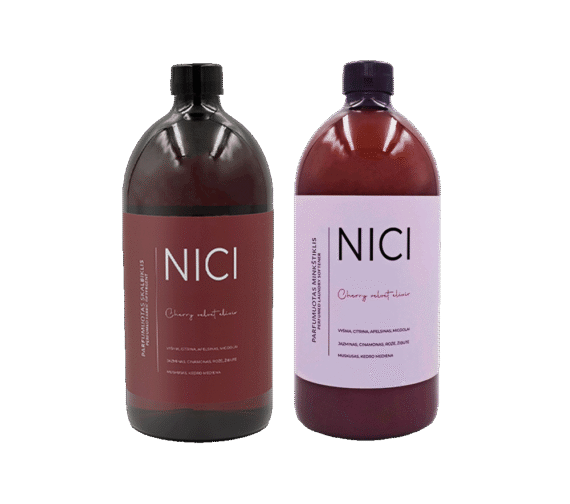 NICI parfumuoto skalbiklio ir minkštiklio rinkinys CHERRY VELVET ELIXIR, 1000 ml + 1000 ml