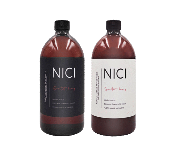 NICI parfumuoto skalbiklio ir minkštiklio rinkinys SWEETEST BERRY, 1000 ml + 1000 ml