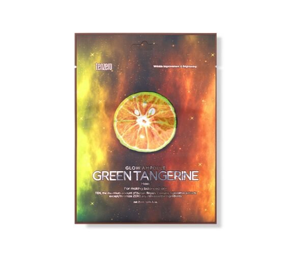 TENZERO skaistinanti lakštinė veido kaukė GLOW AMPOULE GREEN TANGERINE MASK, 25 ml