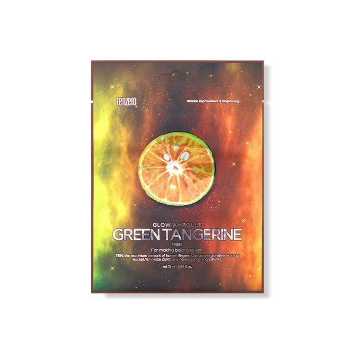 TENZERO skaistinanti lakštinė veido kaukė GLOW AMPOULE GREEN TANGERINE MASK, 25 ml