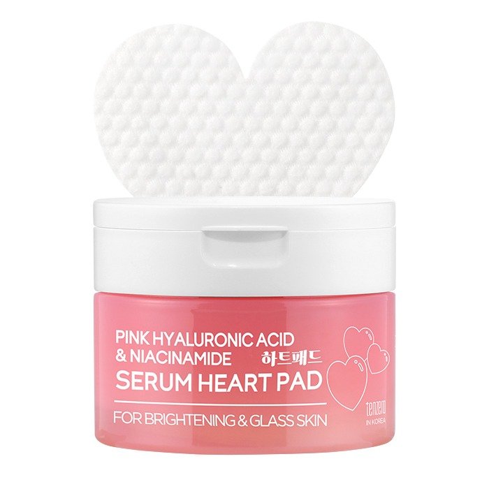 TENZERO drėkinamieji širdelės formos veido padeliai PINK HYALURONIC ACID NIACINAMIDE SERUM HEART PAD, 150 g (50 vnt)