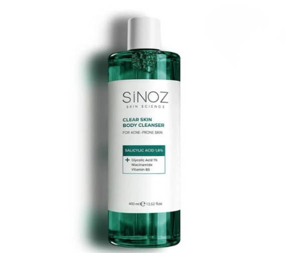SINOZ CLEAR SKIN BODY CLEANSER kūno prausiklis į aknę linkusiai odai, 400 ml