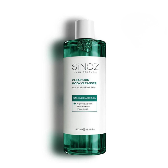 SINOZ CLEAR SKIN BODY CLEANSER kūno prausiklis į aknę linkusiai odai, 400 ml
