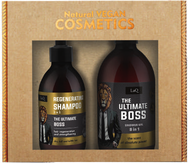 LaQ THE ULTIMATE BOSS dovanų rinkinys: dušo gelis 500 ml + šampūnas 300 ml
