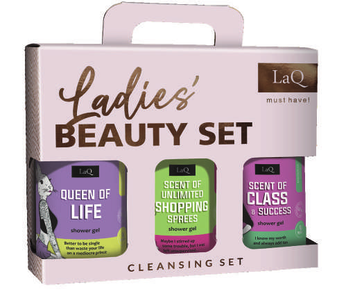 LaQ CLEANSING SET FOR HER dovanų rinkinys: FORGET-ME-NOT + KIWI & GRAPES + MAGNOLIA, 3 x 500 ml