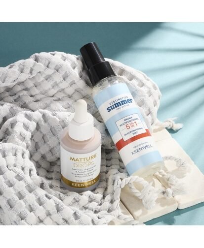 Keenwell mature foundation drops skystas makiažo pagrindas 30 ml + multifunkcinė dulkna 5in1, 100 ml