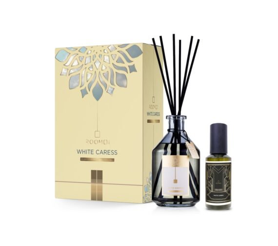 ROOMOI namų kvapų difuzoriaus ir purškiamo kvapo rinkinys WHITE CARESS, 500 ml + 200 ml