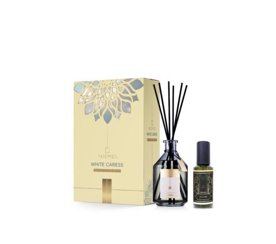 ROOMOI namų kvapų difuzoriaus ir purškiamo kvapo rinkinys WHITE CARESS, 200 ml + 100 ml