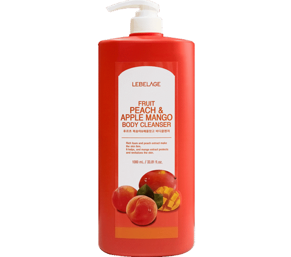 LEBELAGE FRUIT PEACH & APPLE MANGO BODY CLEANSER kūno prausiklis, 1000 ml