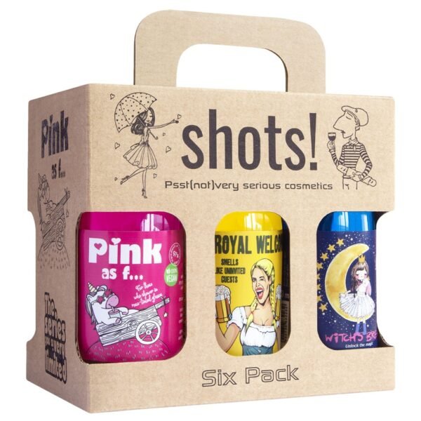 LaQ SHOTS! dovanų rinkinys 6 x 100 ml: Pink as f***, Royal Welcome, Witch's Brew, Drift Dynamite, Bloody Mary, DIY Guy